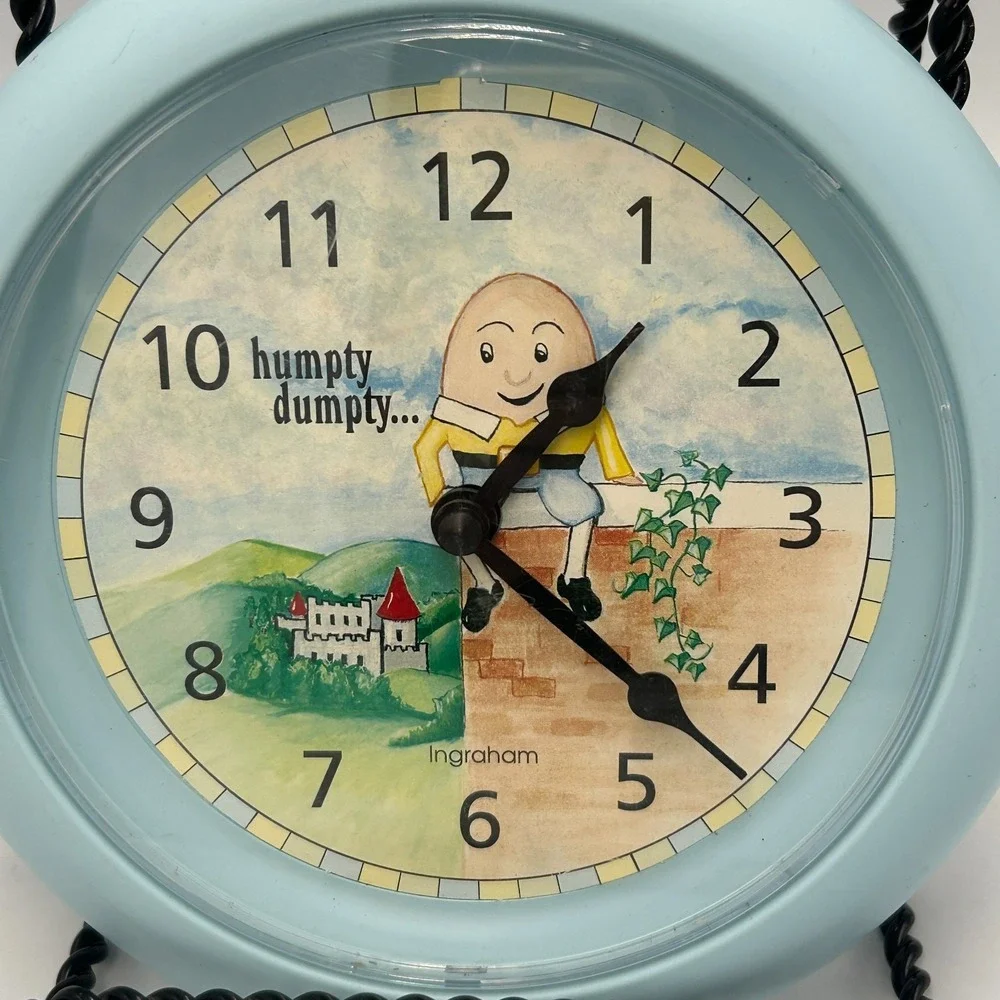 Humpty Dumpty Wall Clock Baby Blue Nursery Room Decoration Ingraham Not Working